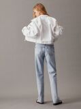 Λευκό Cropped Denim Τζάκετ Με Φερμουάρ  Γυναίκα