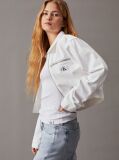 Λευκό Cropped Denim Τζάκετ Με Φερμουάρ  Γυναίκα