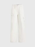 White Cotton Straight Cargo Pants  Women