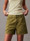 Green Cotton Twill Mom Shorts  Women