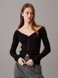Black Slim Ribbed Cotton Cardigan  Women