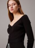 Black Slim Ribbed Cotton Cardigan  Women