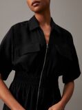 Black Soft Twill Zip-Through Dress  Women