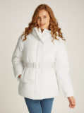 White Logo Belt Short Puffer  Women