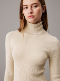 Beige Slim Ribbed Cotton Jumper Dress  Women