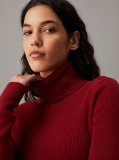 Red Slim Ribbed Cotton Jumper Dress  Women