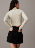 Beige Slim Ribbed Cotton Roll Neck Top  Women