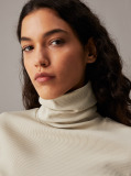 Beige Slim Ribbed Cotton Roll Neck Top  Women