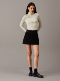 Beige Slim Ribbed Cotton Roll Neck Top  Women