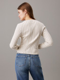 White Slim Plated Cotton Cardigan  Women