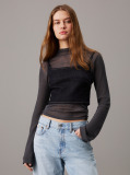 Grey Sheer Knit Long Sleeve Top  Women