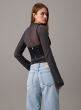 Grey Sheer Knit Long Sleeve Top  Women