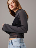 Grey Sheer Knit Long Sleeve Top  Women