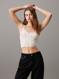 White Plated Cotton Knit Bralette Top  Women