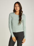 Green Washed Label Rib Long-Sleeved Top  Women