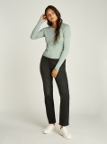 Green Washed Label Rib Long-Sleeved Top  Women