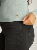 Green Washed Label Rib Long-Sleeved Top  Women