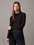 Black Semi Sheer Rib Long Sleeve Top  Women