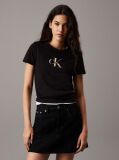 Μαύρο T-shirt Με Λογότυπο Σε Στενή Γραμμή  Γυναίκα