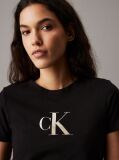 Μαύρο T-shirt Με Λογότυπο Σε Στενή Γραμμή  Γυναίκα