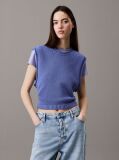 Blue Relaxed Cotton Linen Knit Top  Women