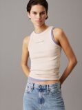 Beige Slim Ribbed Monogram Tank Top  Women