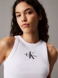 White Slim Ribbed Monogram Tank Top  Women