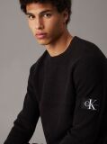 Black Waffle Cotton Badge Jumper  Men