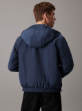 Blue Nylon Hooded Zip Up Jacket  Men
