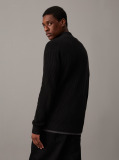 Black Ribbed Cotton Zip Up Cardigan  Men