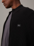 Black Ribbed Cotton Zip Up Cardigan  Men