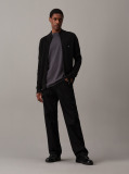 Black Ribbed Cotton Zip Up Cardigan  Men