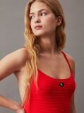 Red Low Back Swimsuit - CK Monogram Rib  Women