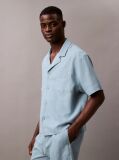 Blue Linen Blend Pyjama Top  Men