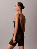 Black Shapewear Mid Thigh Bodysuit - Minimalist Mesh  Women