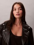 Black Faux Leather Biker Jacket  Women