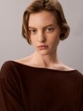 Brown Merino Wool Blend Boat Neck Jumper  Women