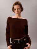 Brown Merino Wool Blend Boat Neck Jumper  Women