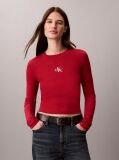 Red Monogram Logo Long Sleeve Baby Tee  Women