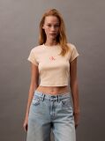 Ροζ Cropped T-shirt Με Μονόγραμμα Σε Στενή Γραμμή  Γυναίκα