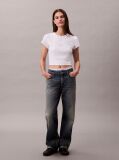 Λευκό Cropped T-shirt Με Μονόγραμμα Σε Στενή Γραμμή  Γυναίκα