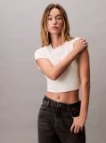 Λευκό Cropped T-shirt Με Μονόγραμμα Σε Στενή Γραμμή  Γυναίκα