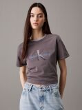 Grey Cropped Gloss Logo T-shirt  Women