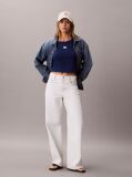 Blue Slim Ribbed Cotton Badge T-shirt  Women