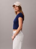 Blue Slim Ribbed Cotton Badge T-shirt  Women