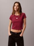 Red Slim Ribbed Cotton Badge T-shirt  Women