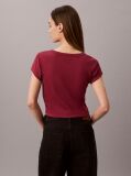 Red Slim Ribbed Cotton Badge T-shirt  Women