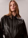 Μαύρο Cropped Bomber Τζάκετ Από Συνθετικό Δέρμα  Γυναίκα