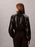 Μαύρο Cropped Bomber Τζάκετ Από Συνθετικό Δέρμα  Γυναίκα