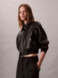 Μαύρο Cropped Bomber Τζάκετ Από Συνθετικό Δέρμα  Γυναίκα
